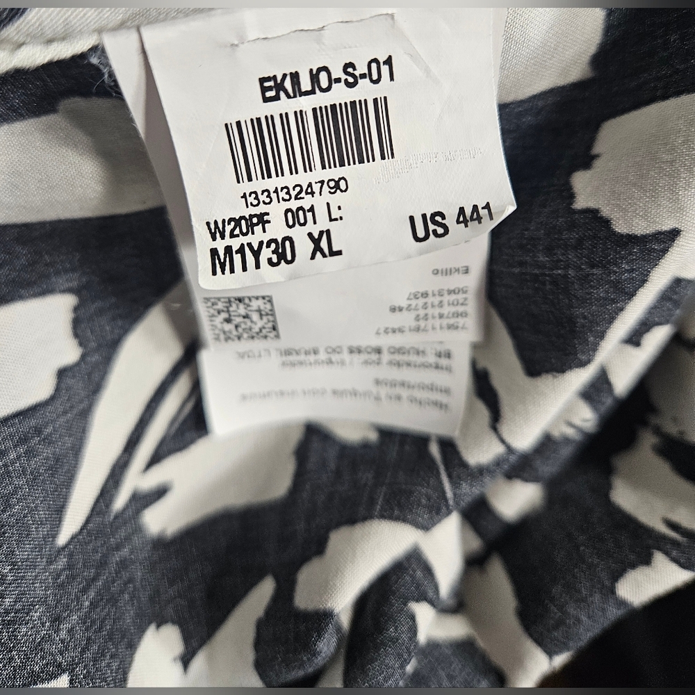 HUGO BOSS Ekilio Straight Fit Black White Patterned Mens Shirt, XL - Picture 5 of 7